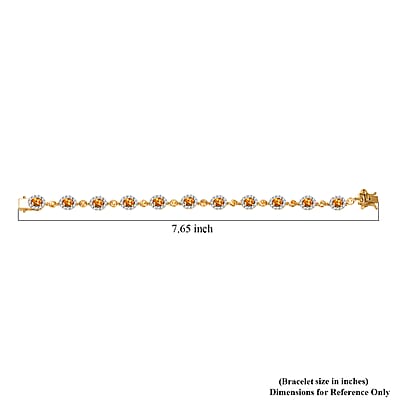 D'Joy Tanzanian Mandarin Garnet and White Zircon 8.65 ctw Flame Petals Bracelet in 18K Vermeil Yellow Gold Over Sterling Silver (7.25 In)
