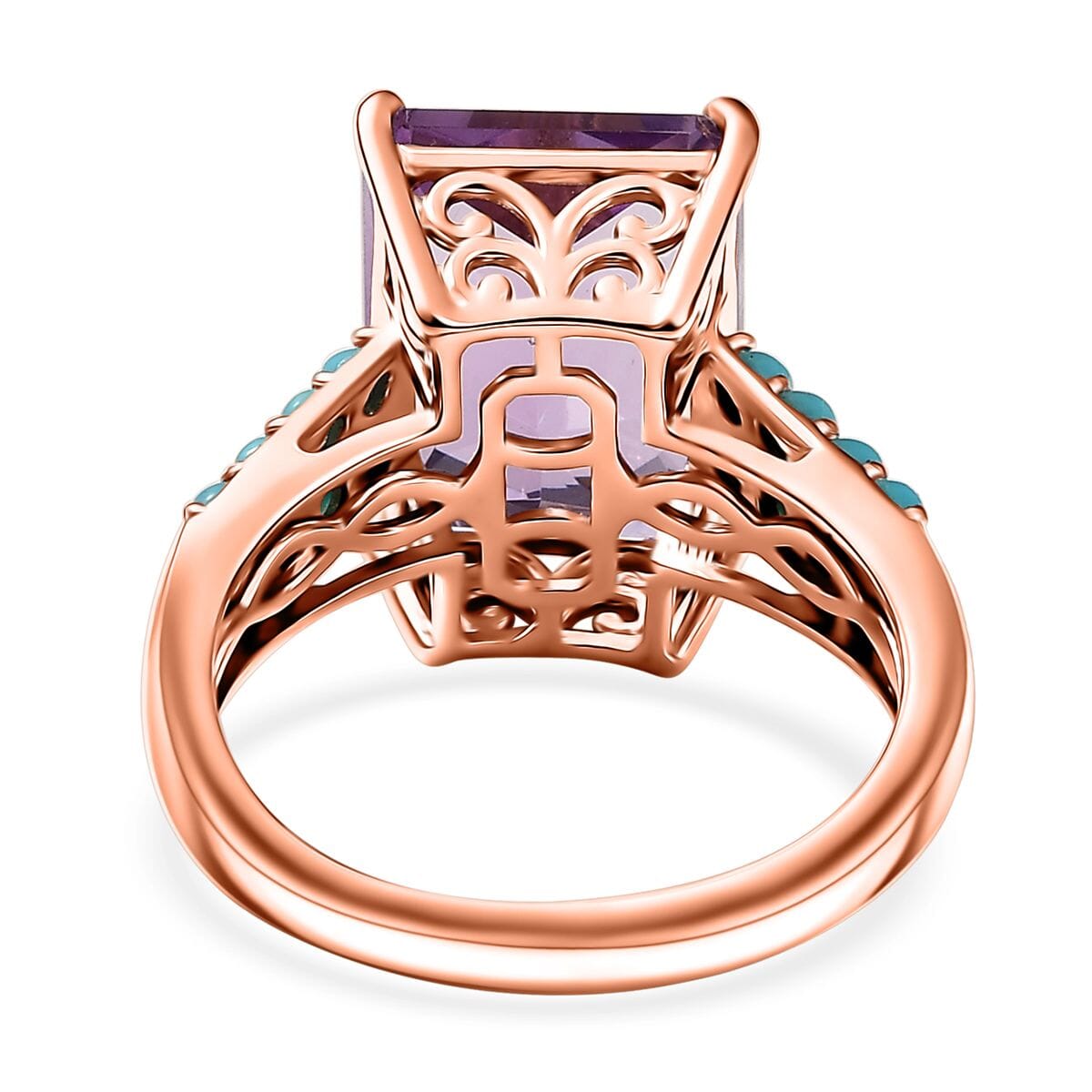 D'Joy AAA Rose De France Amethyst and Sleeping Beauty Turquoise 7.80 ctw Amour du Ciel Ring in 18K Vermeil Rose Gold Over Sterling Silver (Size 10.0) image number 4