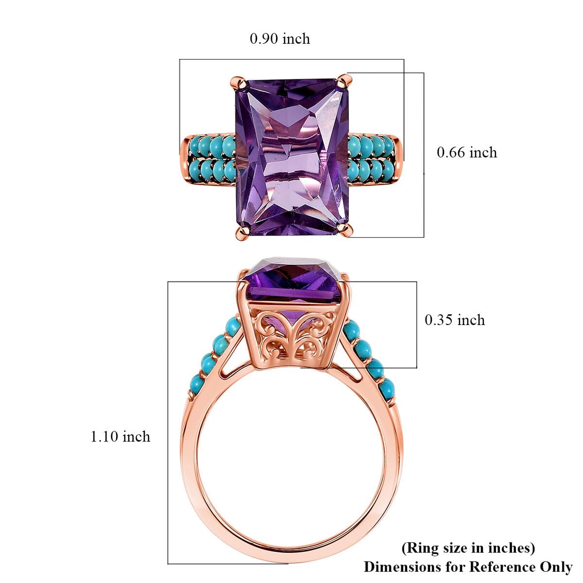 D'Joy AAA Rose De France Amethyst and Sleeping Beauty Turquoise 7.80 ctw Amour du Ciel Ring in 18K Vermeil Rose Gold Over Sterling Silver (Size 10.0) image number 5
