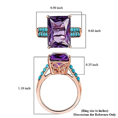 D'Joy AAA Rose De France Amethyst and Sleeping Beauty Turquoise 7.80 ctw Amour du Ciel Ring in 18K Vermeil Rose Gold Over Sterling Silver (Size 10.0)