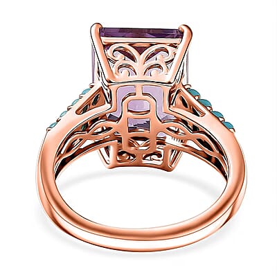 D'Joy AAA Rose De France Amethyst and Sleeping Beauty Turquoise 7.80 ctw Amour du Ciel Ring in 18K Vermeil Rose Gold Over Sterling Silver (Size 10.0)