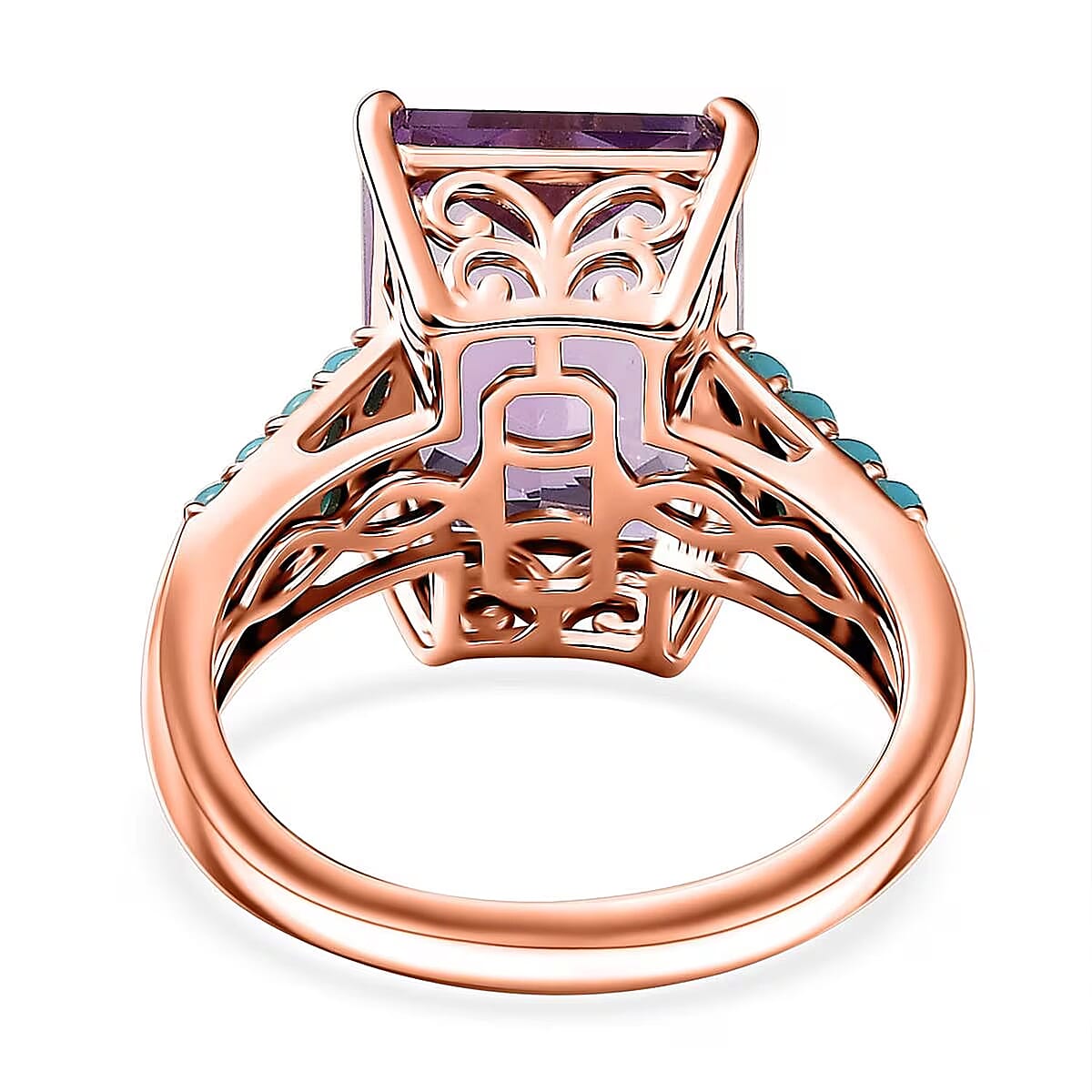 D'Joy AAA Rose De France Amethyst and Sleeping Beauty Turquoise 7.80 ctw Amour du Ciel Ring in 18K Vermeil Rose Gold Over Sterling Silver (Size 7.0) image number 7