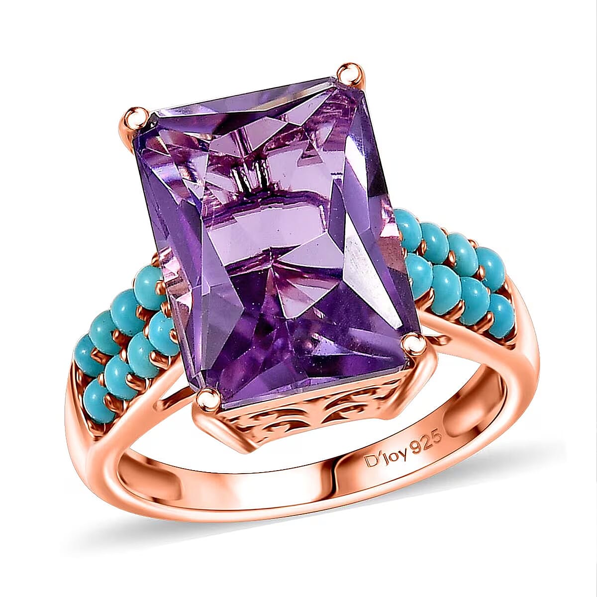 D'Joy AAA Rose De France Amethyst and Sleeping Beauty Turquoise 7.80 ctw Amour du Ciel Ring in 18K Vermeil Rose Gold Over Sterling Silver (Size 8.0) image number 0