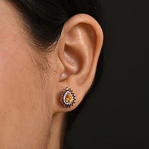 D'Joy Tanzanian Mandarin Garnet and Moissanite 2.10 ctw Fire Drop Stud Earrings in Rhodium Over Sterling Silver 