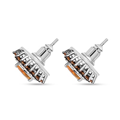 D'Joy Tanzanian Mandarin Garnet and Moissanite 2.10 ctw Fire Drop Stud Earrings in Rhodium Over Sterling Silver 