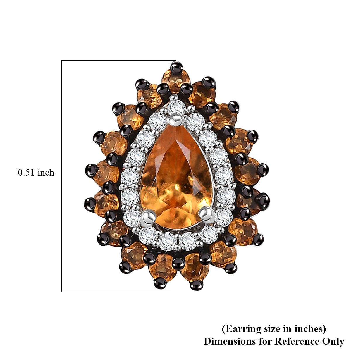 D'Joy Tanzanian Mandarin Garnet and Moissanite 2.10 ctw Fire Drop Stud Earrings in Rhodium Over Sterling Silver 