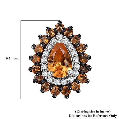 D'Joy Tanzanian Mandarin Garnet and Moissanite 2.10 ctw Fire Drop Stud Earrings in Rhodium Over Sterling Silver 