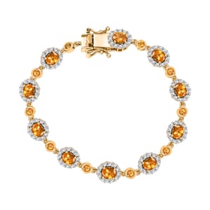 D'Joy Tanzanian Mandarin Garnet and White Zircon 8.50 ctw Flame Petals Bracelet in 18K Vermeil Yellow Gold Over Sterling Silver (6.50 In)