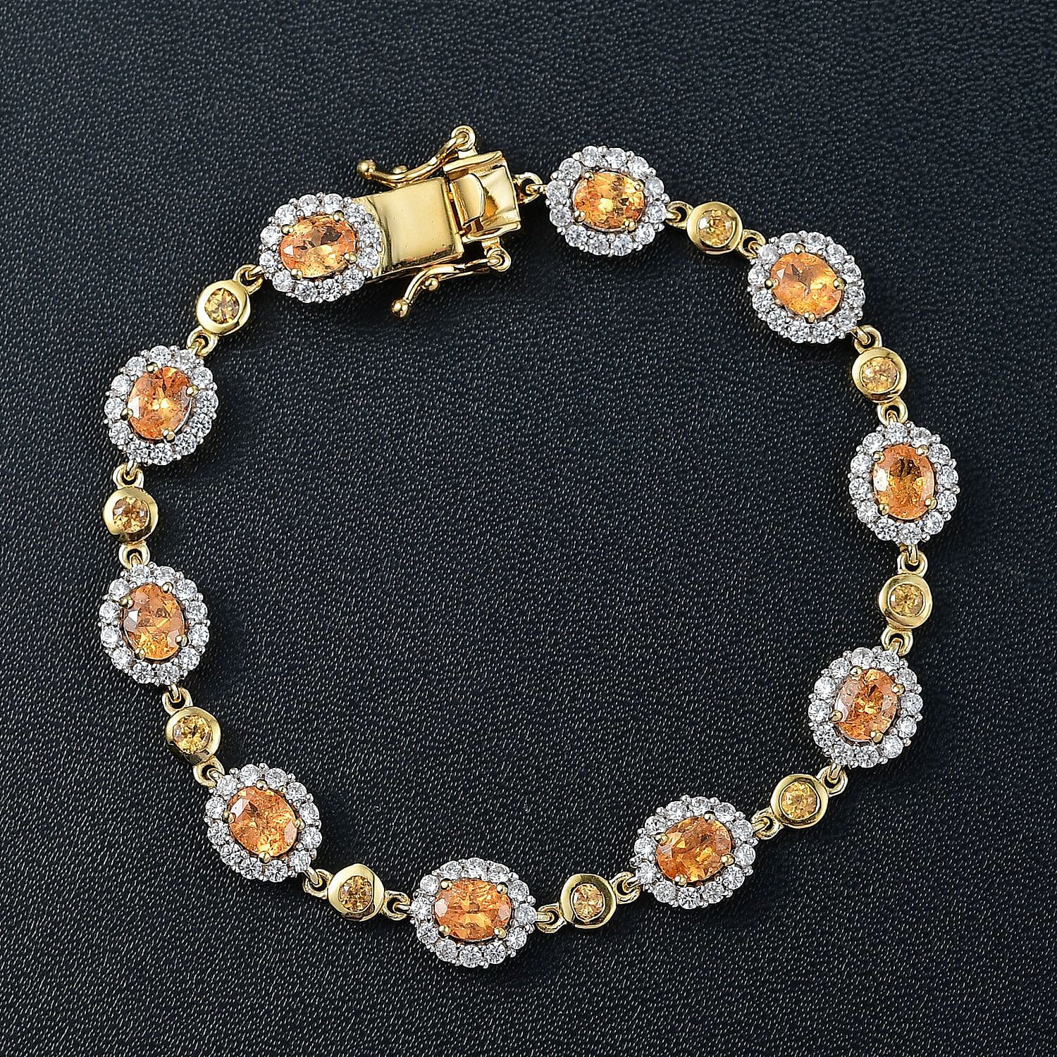 D'Joy Tanzanian Mandarin Garnet and White Zircon 8.50 ctw Flame Petals Bracelet in 18K Vermeil Yellow Gold Over Sterling Silver (6.50 In)