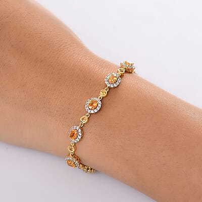 D'Joy Tanzanian Mandarin Garnet and White Zircon 8.50 ctw Flame Petals Bracelet in 18K Vermeil Yellow Gold Over Sterling Silver (6.50 In)