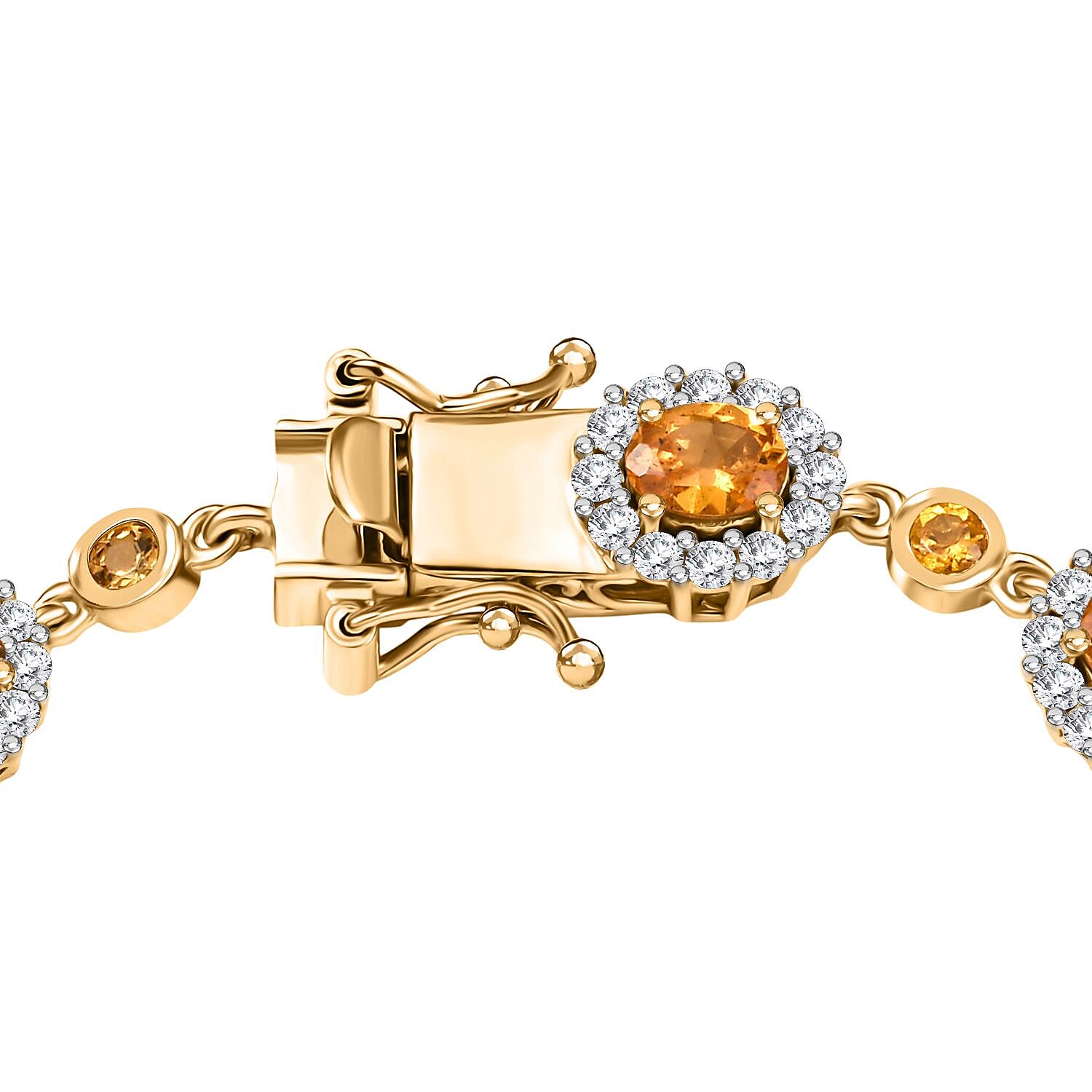 D'Joy Tanzanian Mandarin Garnet and White Zircon 8.50 ctw Flame Petals Bracelet in 18K Vermeil Yellow Gold Over Sterling Silver (6.50 In)