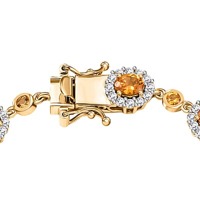 D'Joy Tanzanian Mandarin Garnet and White Zircon 8.50 ctw Flame Petals Bracelet in 18K Vermeil Yellow Gold Over Sterling Silver (6.50 In)