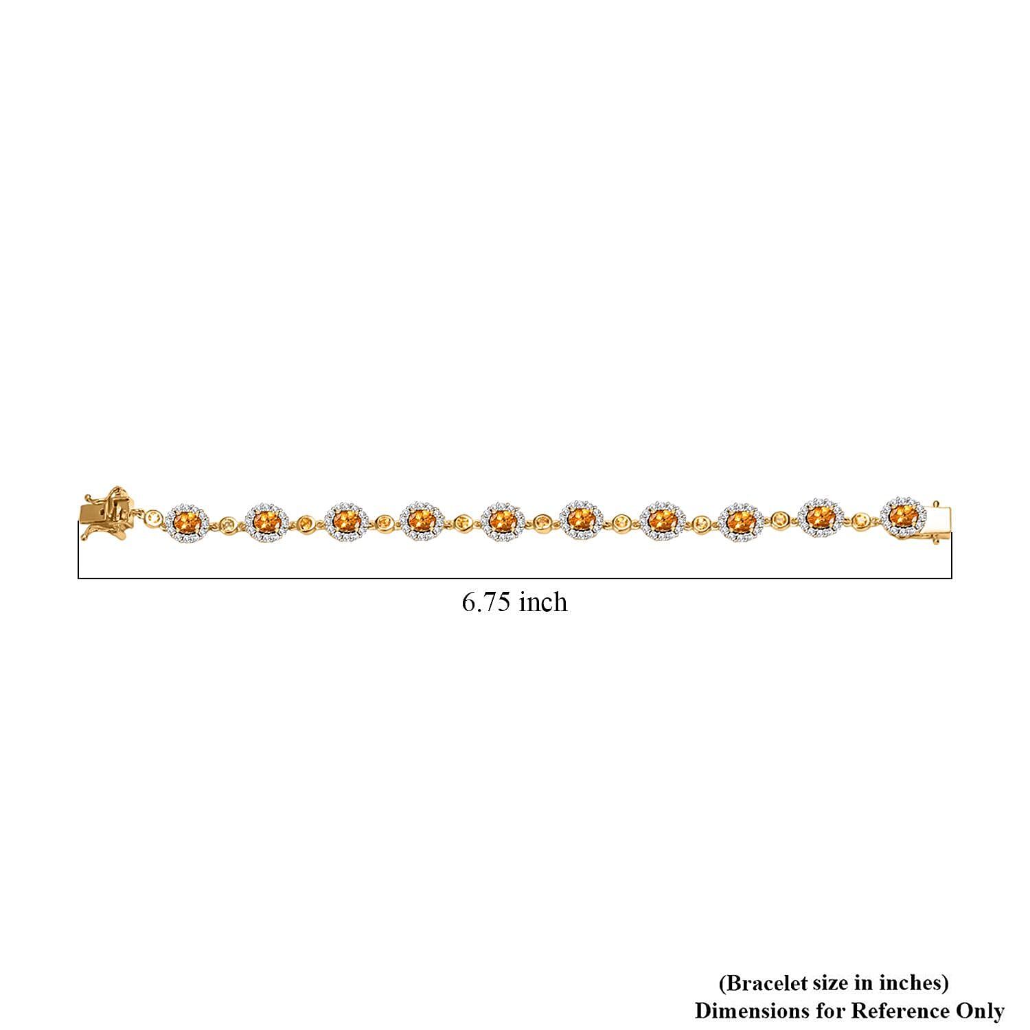 D'Joy Tanzanian Mandarin Garnet and White Zircon 8.50 ctw Flame Petals Bracelet in 18K Vermeil Yellow Gold Over Sterling Silver (6.50 In)