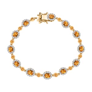 D'Joy Tanzanian Mandarin Garnet and White Zircon 9.40 ctw Flame Petals Bracelet in 18K Vermeil Yellow Gold Over Sterling Silver (8.00 In)