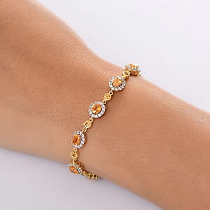 D'Joy Tanzanian Mandarin Garnet and White Zircon 9.40 ctw Flame Petals Bracelet in 18K Vermeil Yellow Gold Over Sterling Silver (8.00 In)