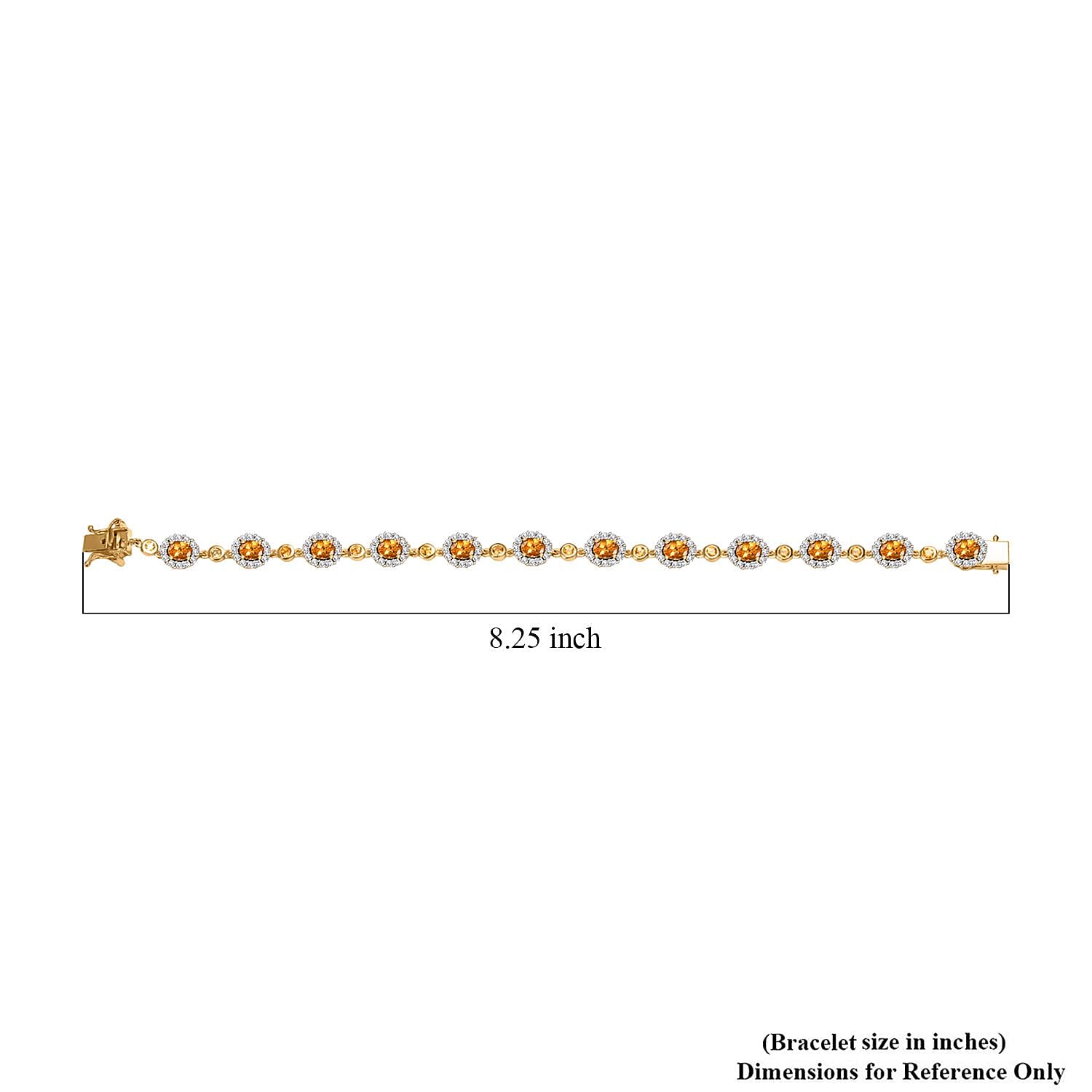 D'Joy Tanzanian Mandarin Garnet and White Zircon 9.40 ctw Flame Petals Bracelet in 18K Vermeil Yellow Gold Over Sterling Silver (8.00 In)