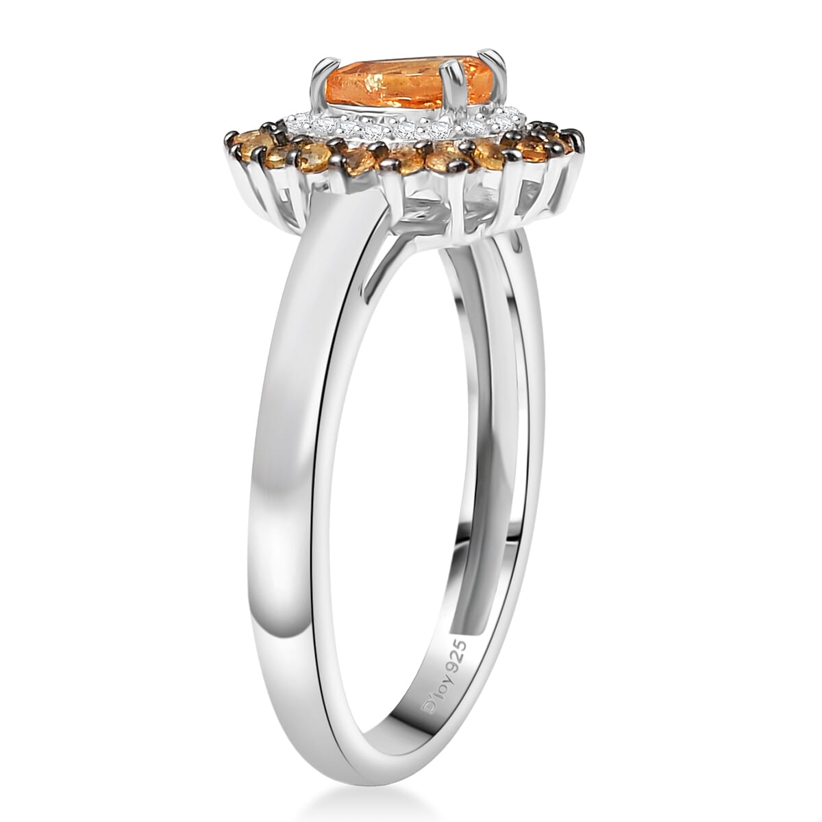 D'Joy Tanzanian Mandarin Garnet and Moissanite 1.10 ctw Fire Drop Ring in Rhodium Over Sterling Silver (Size 7.0) image number 3