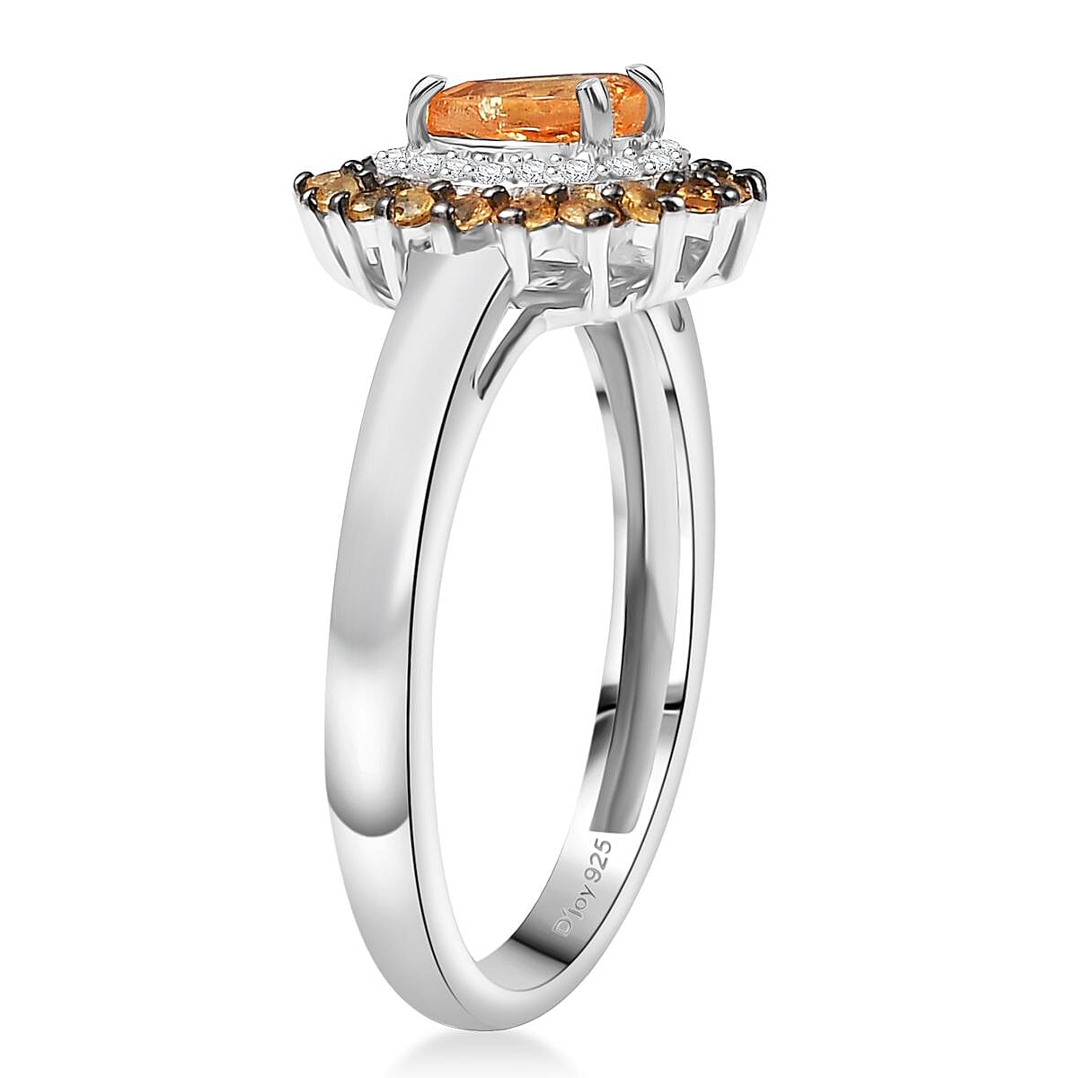 D'Joy Tanzanian Mandarin Garnet and Moissanite 1.10 ctw Fire Drop Ring in Rhodium Over Sterling Silver (Size 9.0) image number 3
