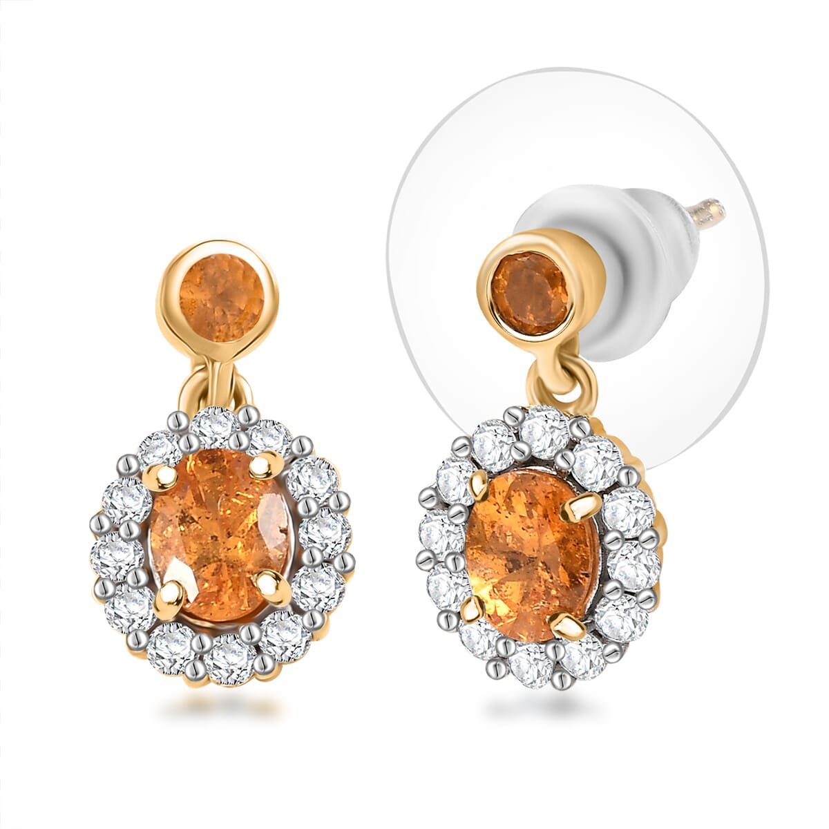 D'Joy Tanzanian Mandarin Garnet and White Zircon 1.55 ctw Flame Petals Earrings in 18K Vermeil Yellow Gold Over Sterling Silver  image number 0