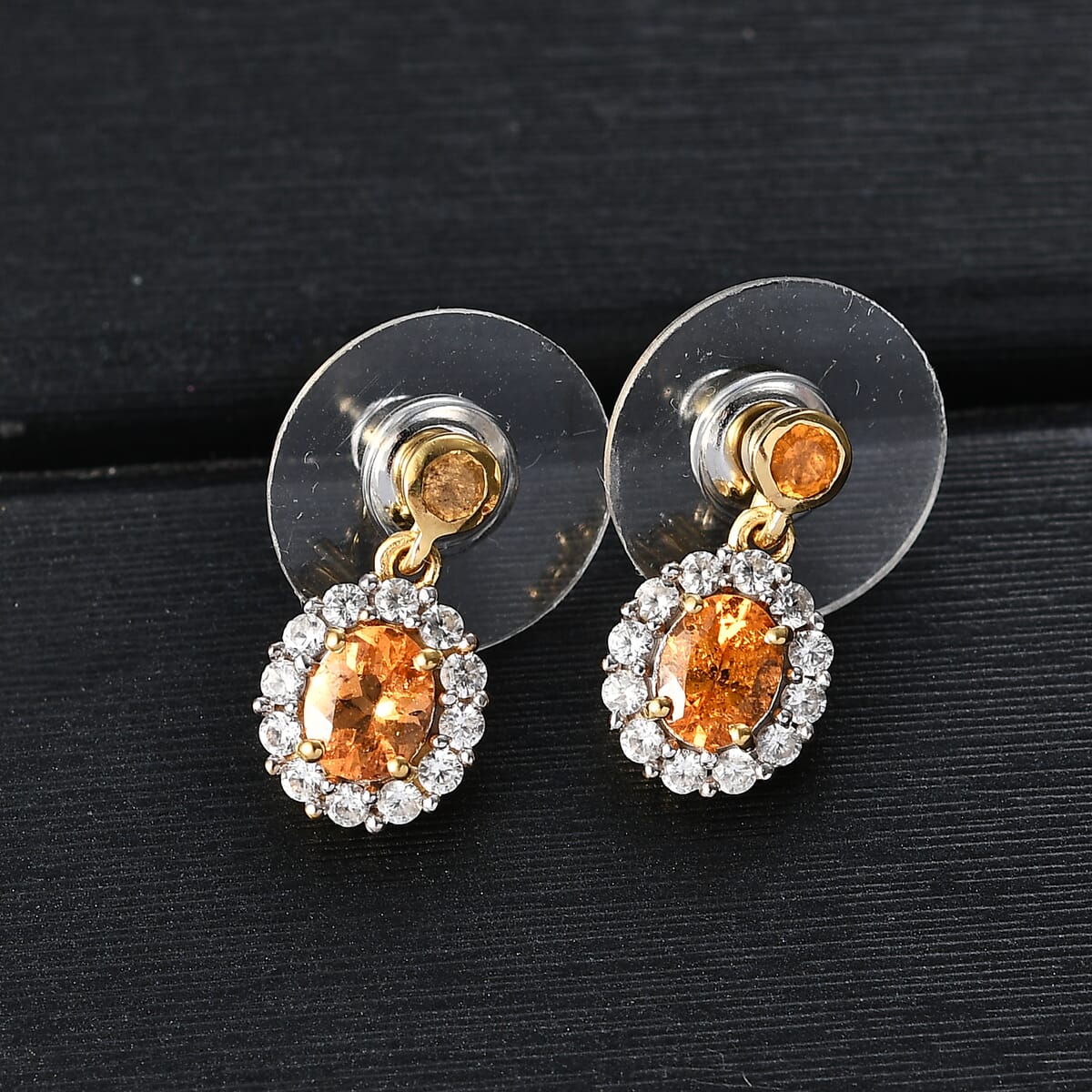 D'Joy Tanzanian Mandarin Garnet and White Zircon 1.55 ctw Flame Petals Earrings in 18K Vermeil Yellow Gold Over Sterling Silver  image number 1