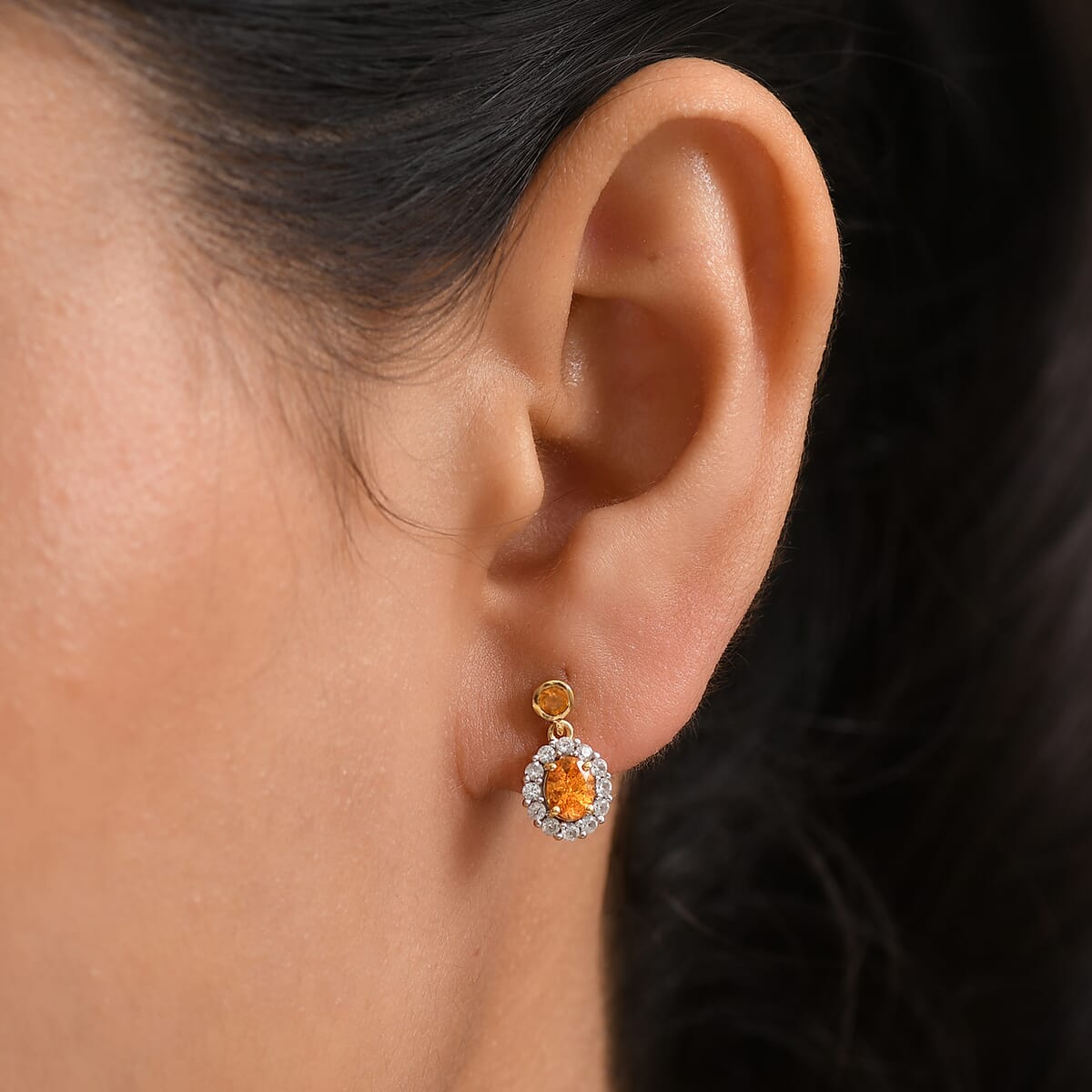 D'Joy Tanzanian Mandarin Garnet and White Zircon 1.55 ctw Flame Petals Earrings in 18K Vermeil Yellow Gold Over Sterling Silver  image number 2
