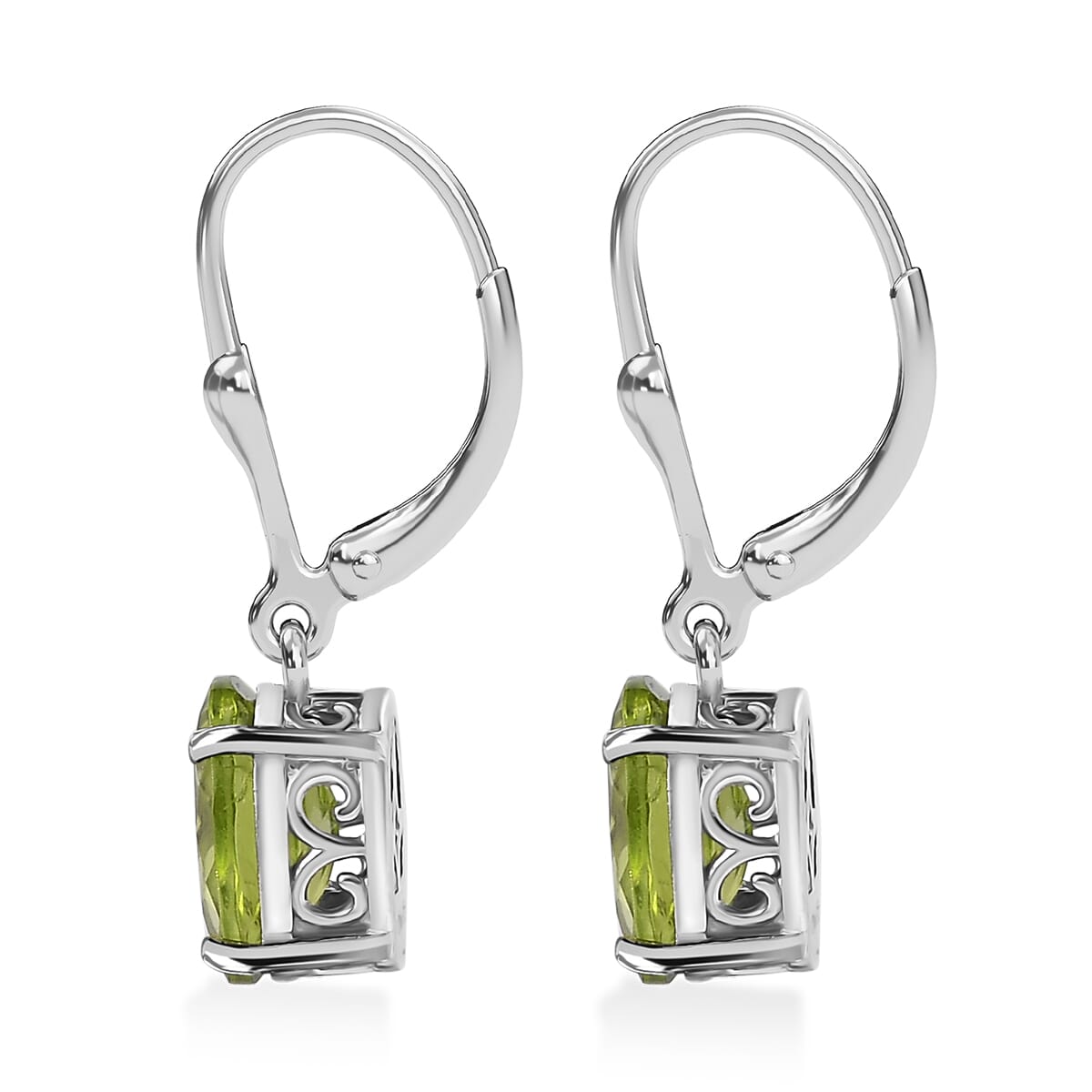 D'Joy Peridot 3.90 ctw Lever Back Earrings in Rhodium Over Sterling Silver image number 3