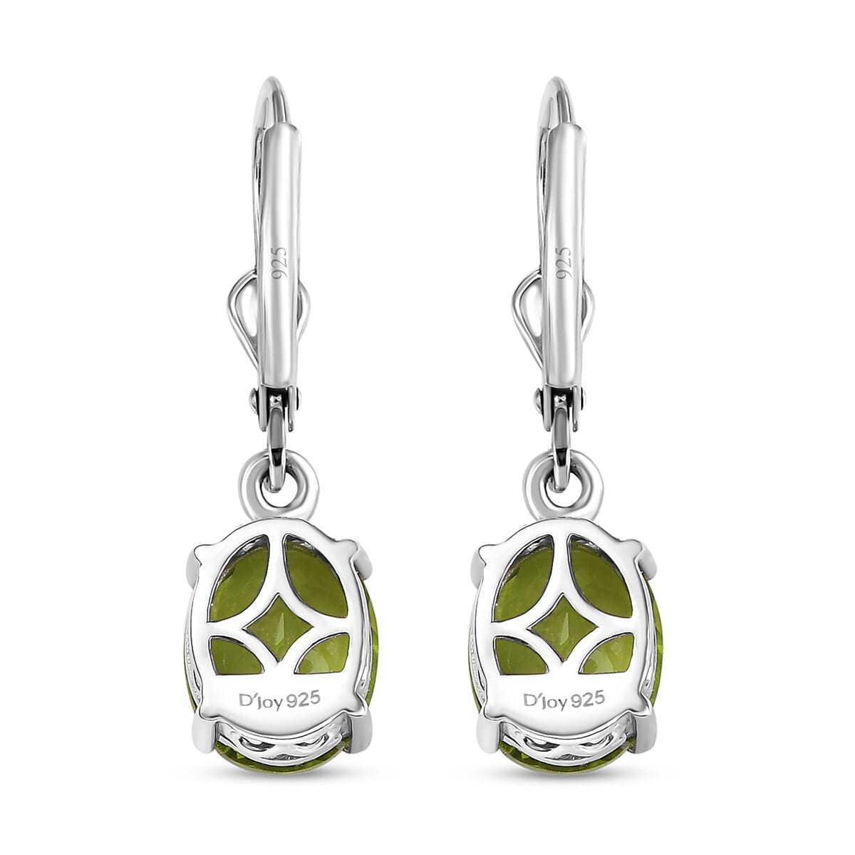 D'Joy Peridot 3.90 ctw Lever Back Earrings in Rhodium Over Sterling Silver image number 4