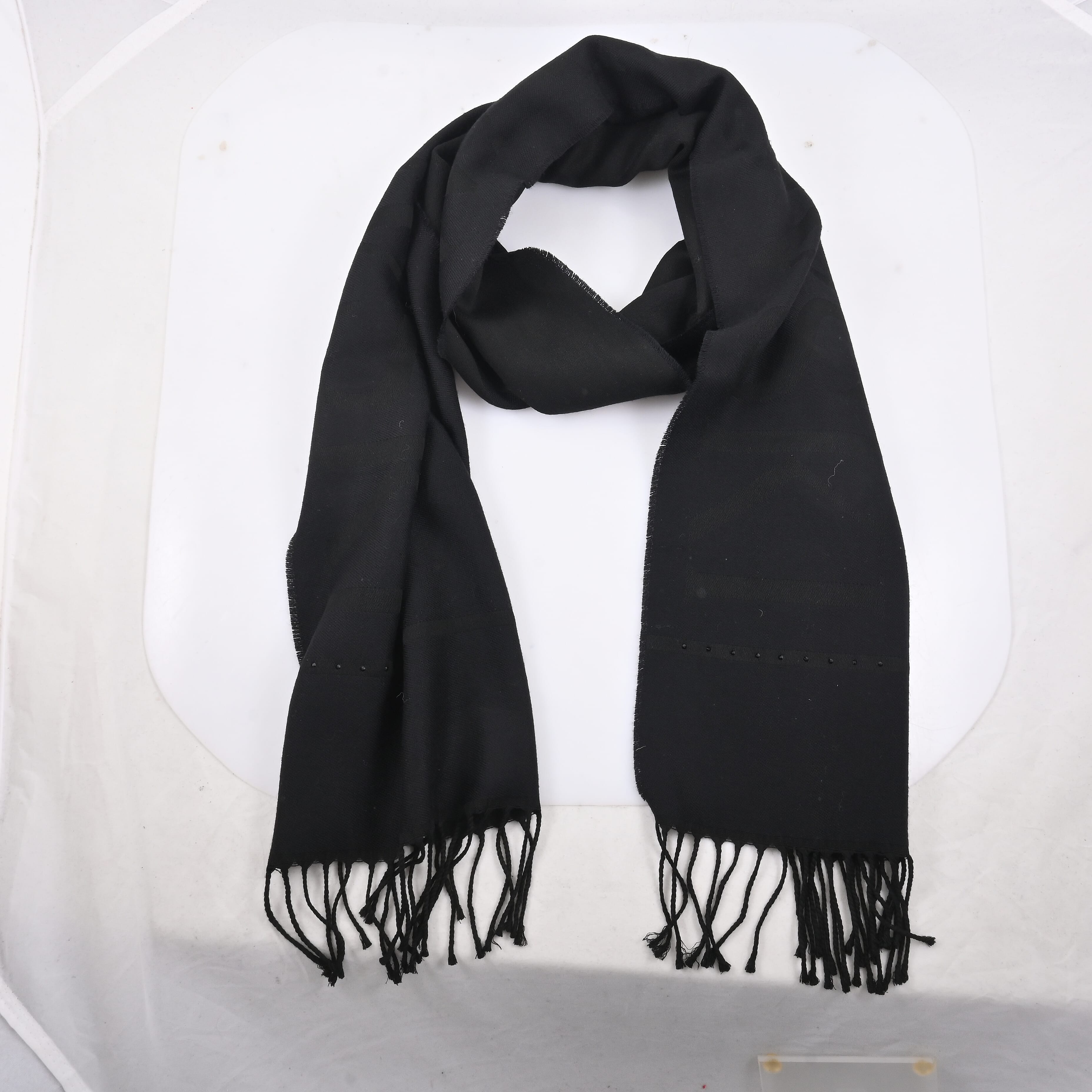 CLOSEOUT Swarovski Jet Black Viscose & Virgin Wool, Clear Swarovski Crystal Scarf Ships in 10-15 Business Days