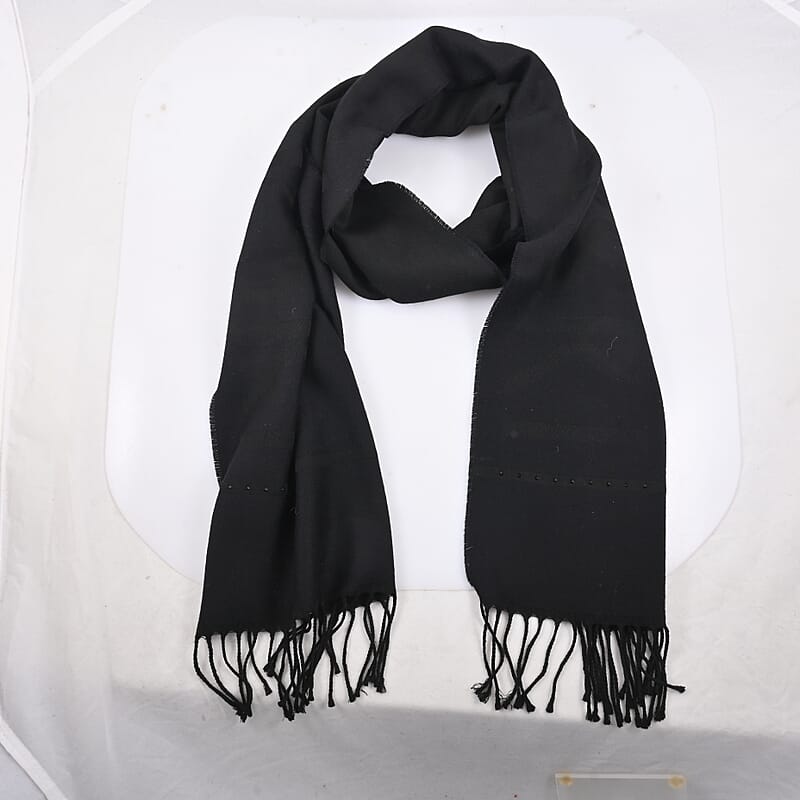 CLOSEOUT Swarovski Jet Black Viscose & Virgin Wool, Clear Swarovski Crystal Scarf Ships in 10-15 Business Days
