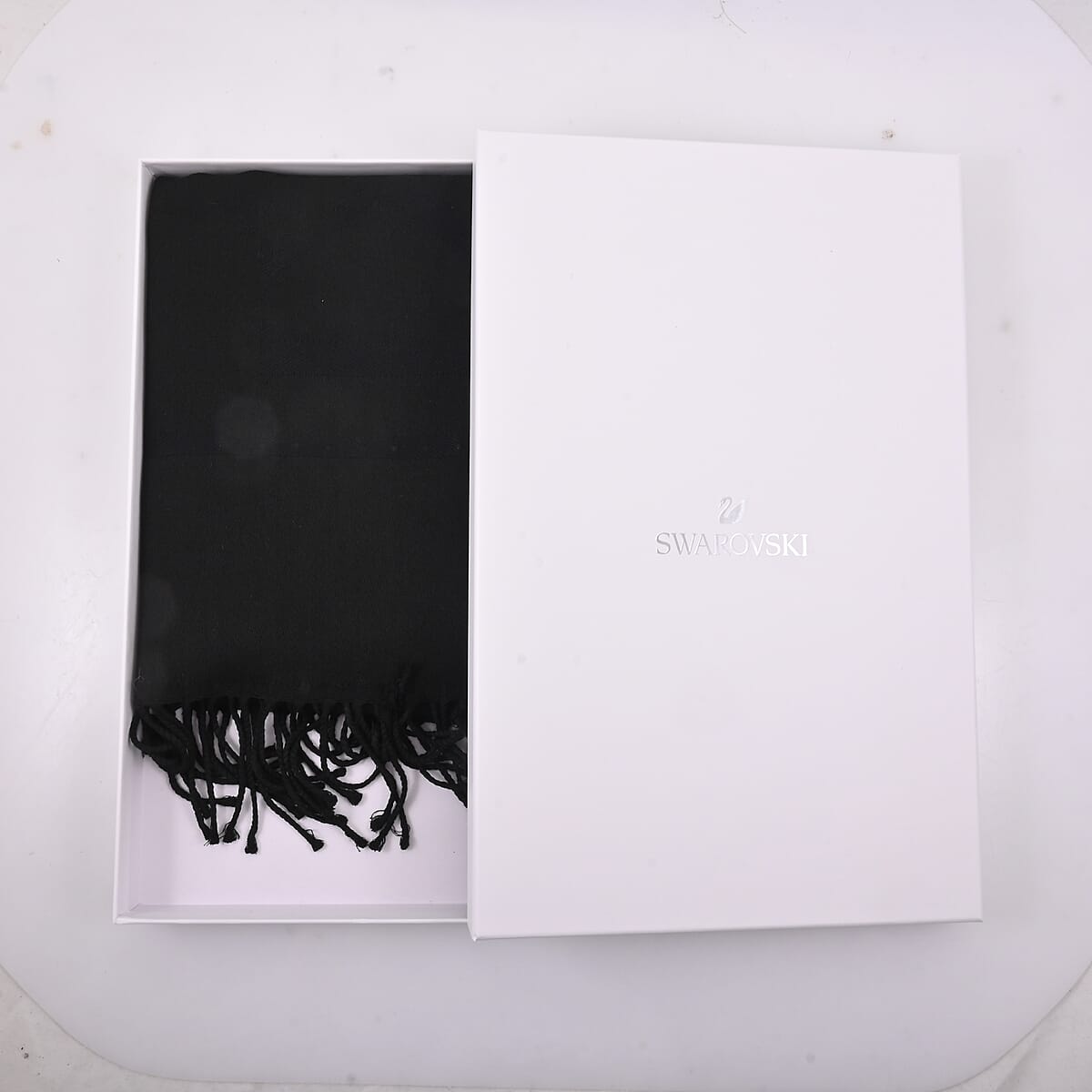 CLOSEOUT Swarovski Jet Black Viscose & Virgin Wool, Clear Swarovski Crystal Scarf Ships in 10-15 Business Days image number 2