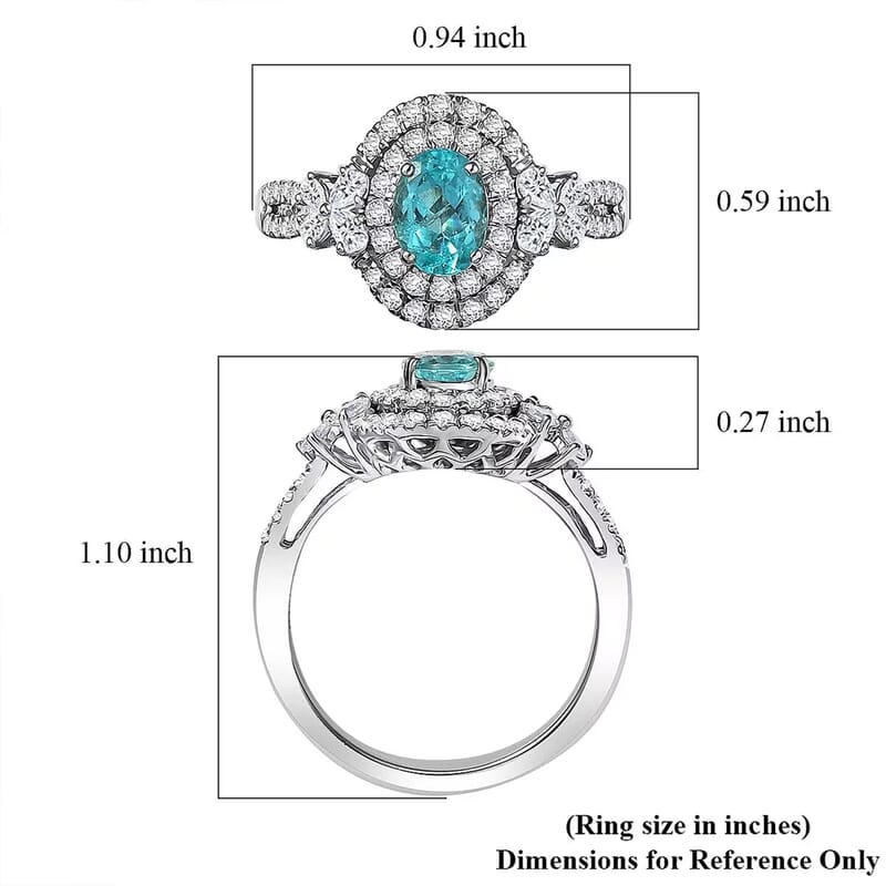 Certified and Appraised Rhapsody AAAA Paraiba Tourmaline, Diamond Ring in 950 Platinum 2.00 ctw (Size 5.5) With Free Paraiba Book