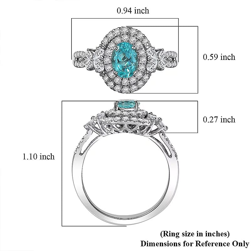 Certified and Appraised Rhapsody AAAA Paraiba Tourmaline, Diamond Ring in 950 Platinum 2.00 ctw (Size 6.5) With Free Paraiba Book