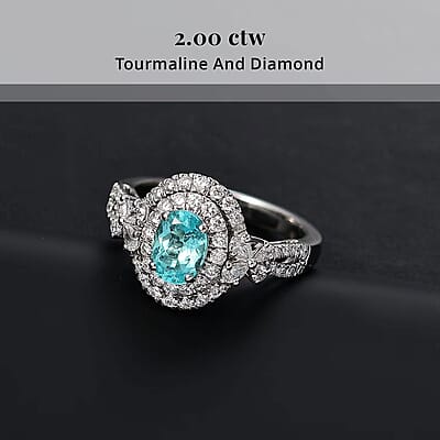 Certified and Appraised Rhapsody AAAA Paraiba Tourmaline, Diamond Ring in 950 Platinum 2.00 ctw (Size 9.5) With Free Paraiba Book