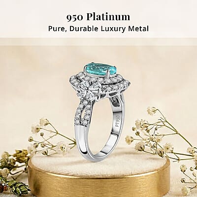 Certified and Appraised Rhapsody AAAA Paraiba Tourmaline, Diamond Ring in 950 Platinum 2.00 ctw (Size 12.0) With Free Paraiba Book