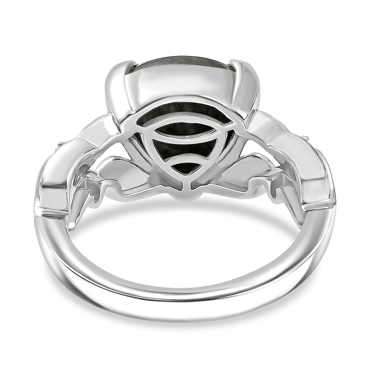 Siberian Seraphinite and White Zircon 3.90 ctw Ring in Rhodium Over Sterling Silver (Size 8.0)