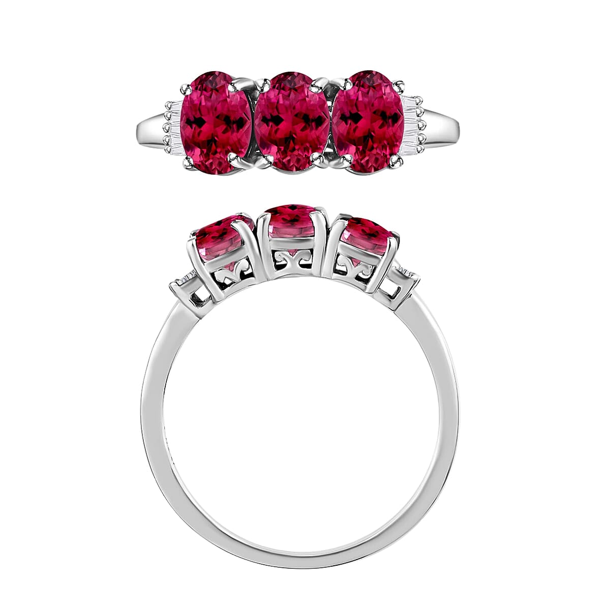 Rhapsody AAAA Ouro Fino Rubellite and E-F VS2 Diamond Ring in 18K White Gold (Size 10.0) 2.50 ctw image number 3