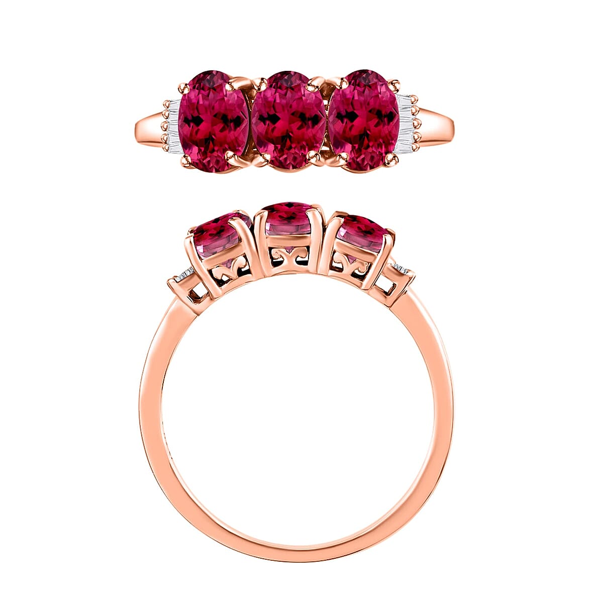 Rhapsody AAAA Ouro Fino Rubellite and E-F VS2 Diamond Ring in 18K Rose Gold (Size 4.5) 2.62 ctw 5.5 Grams (Del. in 10-12 Days) image number 3