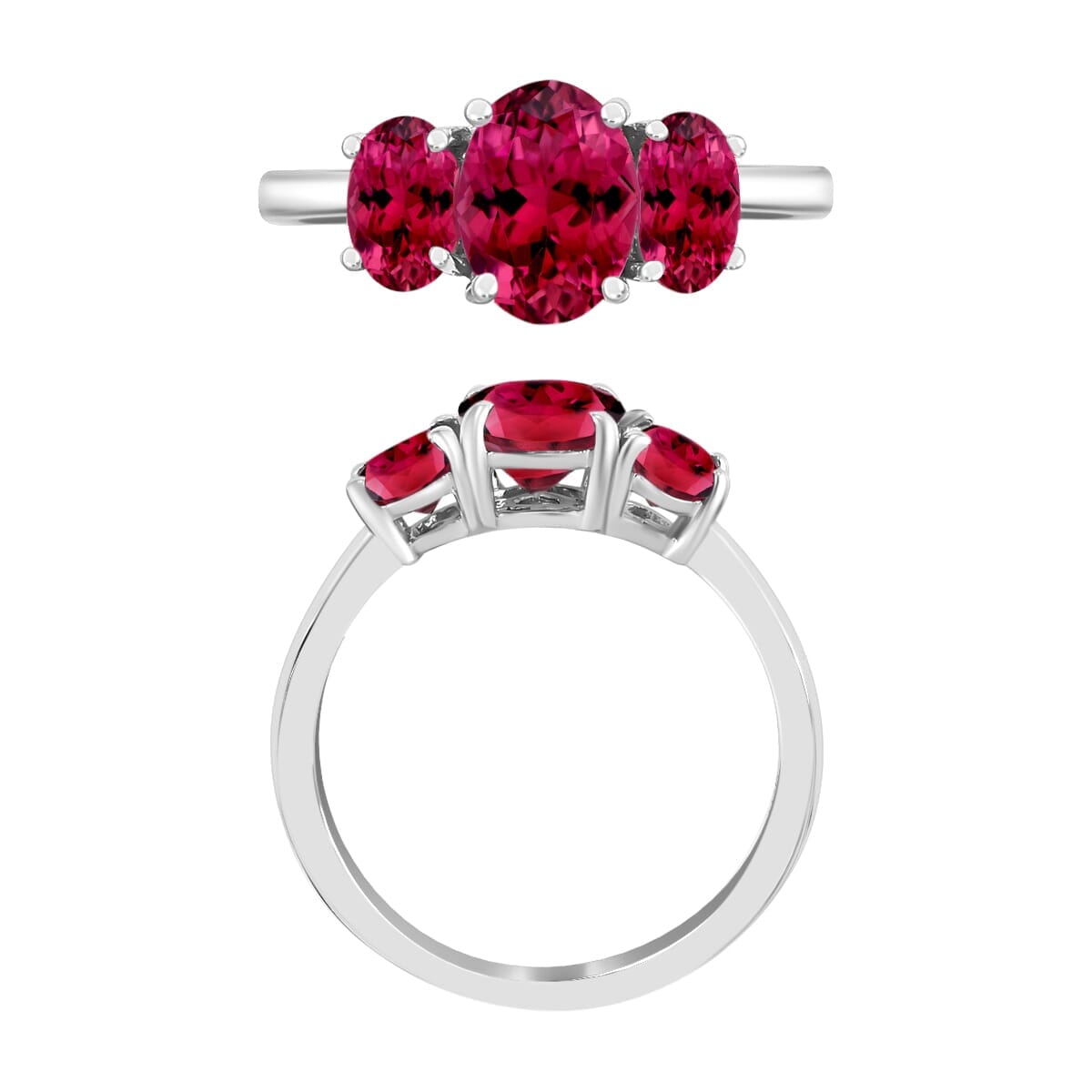 Rhapsody 18K White Gold AAAA Ouro Fino Rubellite 3 Stone Ring (Size 11.5) 5.50 Grams 2.60 ctw image number 3