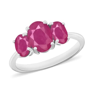 Rhapsody 18K White Gold AAAA Mozambique Ruby 3 Stone Ring (Size 10.0) 5.50 Grams 2.75 ctw
