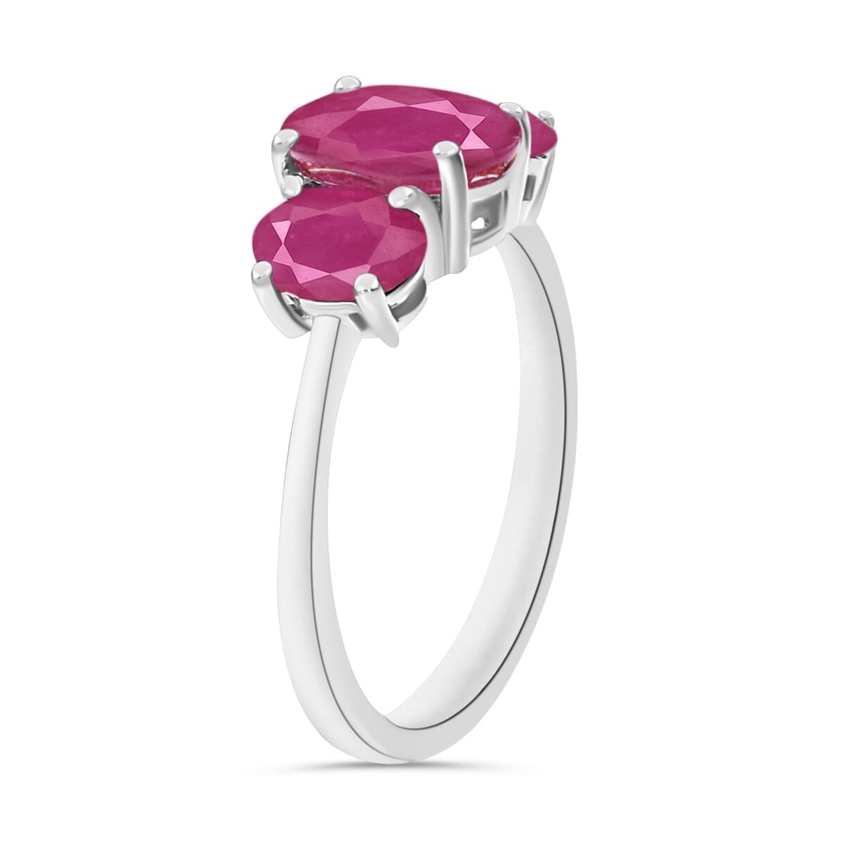 Rhapsody 18K White Gold AAAA Mozambique Ruby 3 Stone Ring (Size 10.0) 5.50 Grams 2.75 ctw image number 2