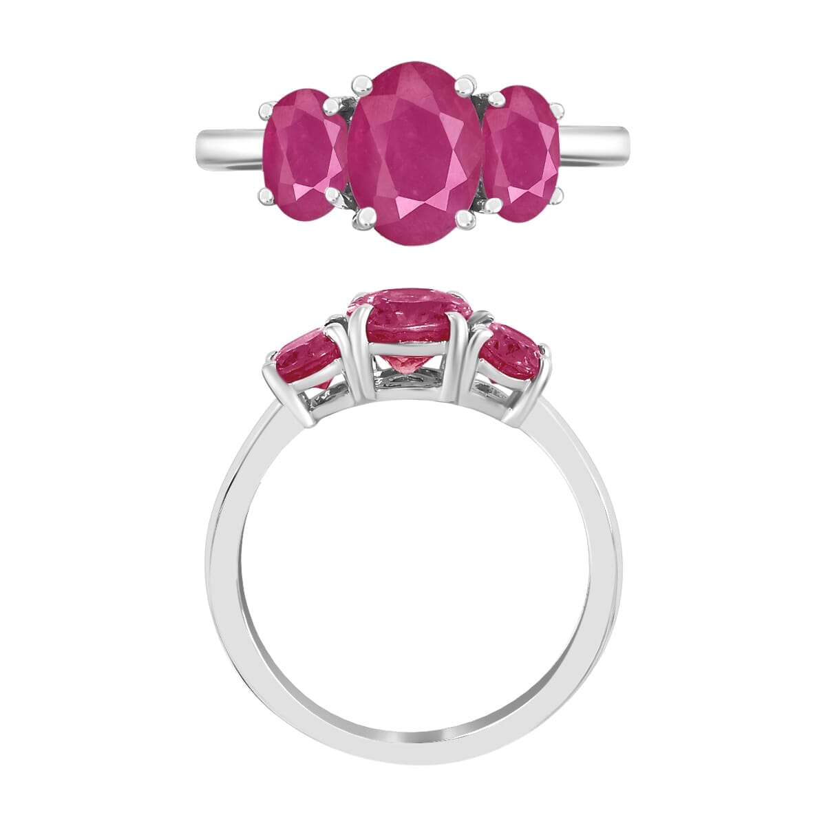 Rhapsody 18K White Gold AAAA Mozambique Ruby 3 Stone Ring (Size 10.0) 5.50 Grams 2.75 ctw image number 3