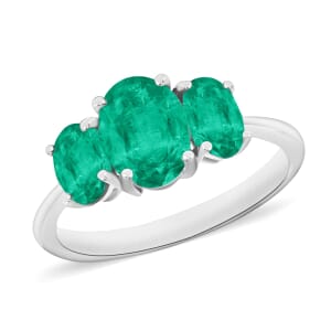 Rhapsody 18K White Gold AAAA Kagem Zambian Emerald 3 Stone Ring (Size 10.0) 5.50 Grams 2.10 ctw
