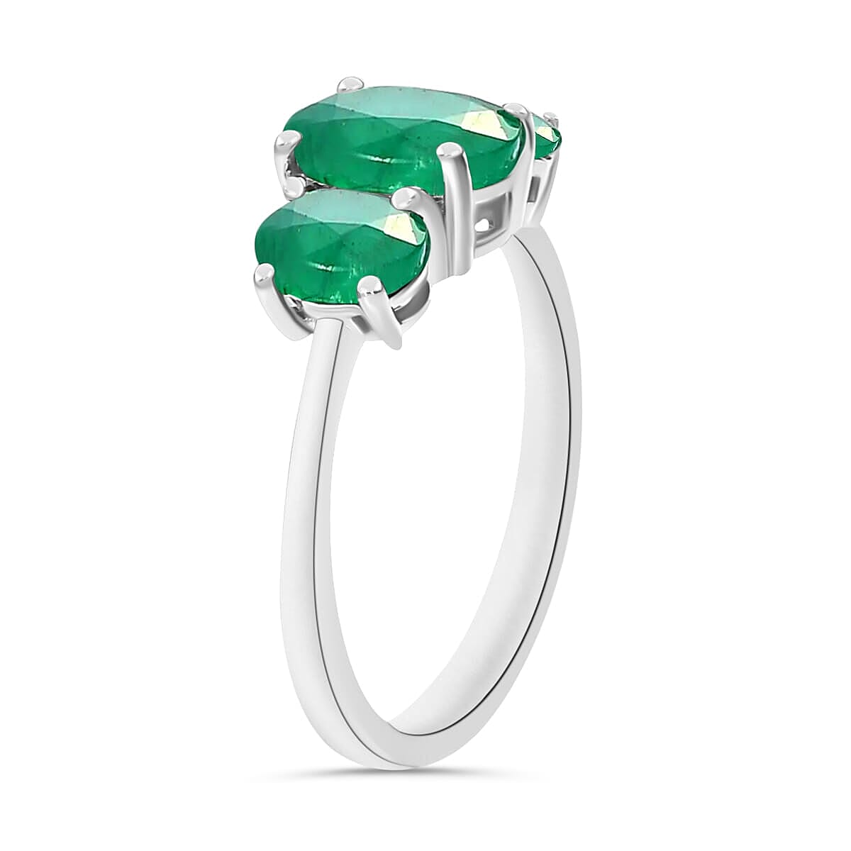 Rhapsody 18K White Gold AAAA Kagem Zambian Emerald 3 Stone Ring (Size 10.0) 5.50 Grams 2.10 ctw image number 2
