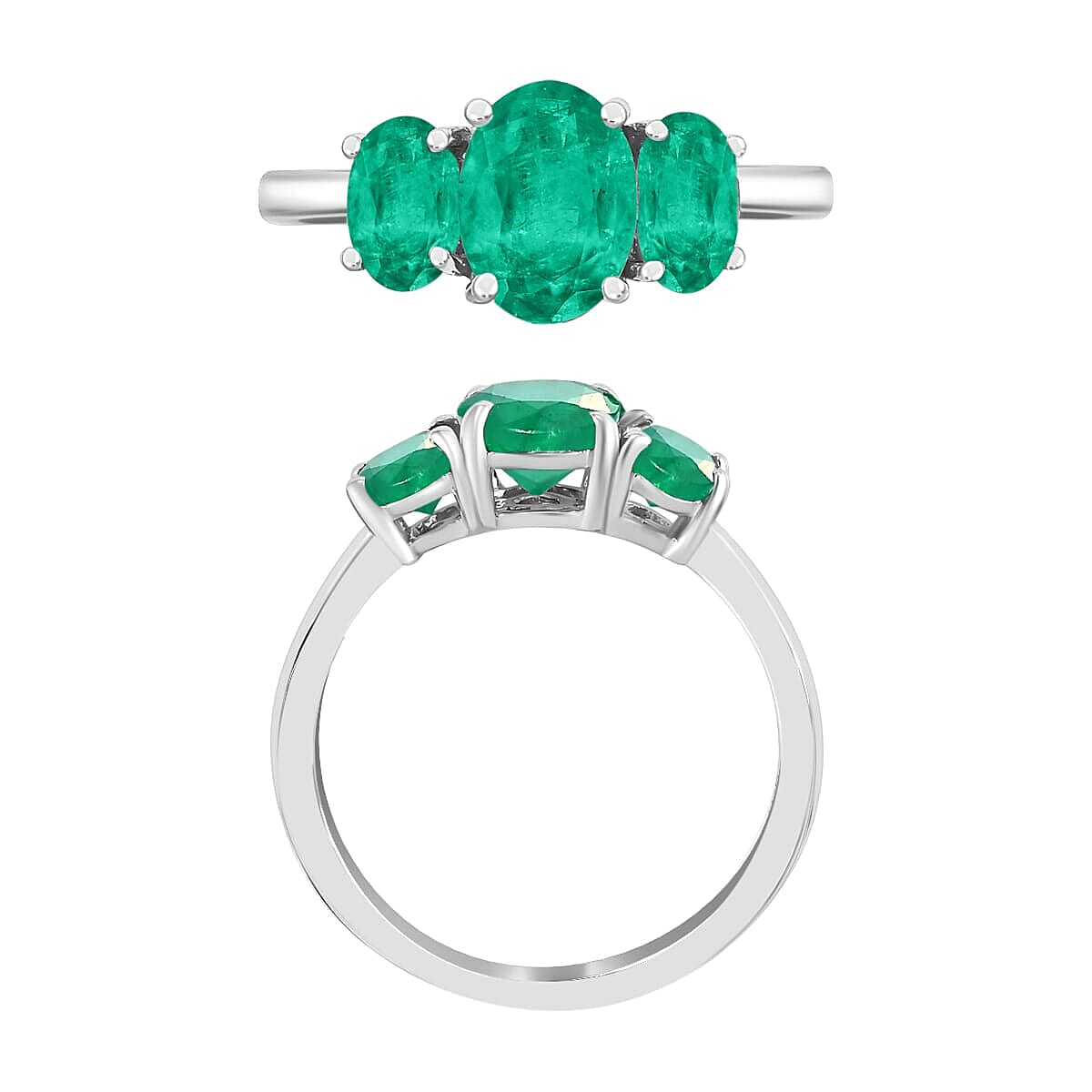 Rhapsody 18K White Gold AAAA Kagem Zambian Emerald 3 Stone Ring (Size 10.0) 5.50 Grams 2.10 ctw image number 3
