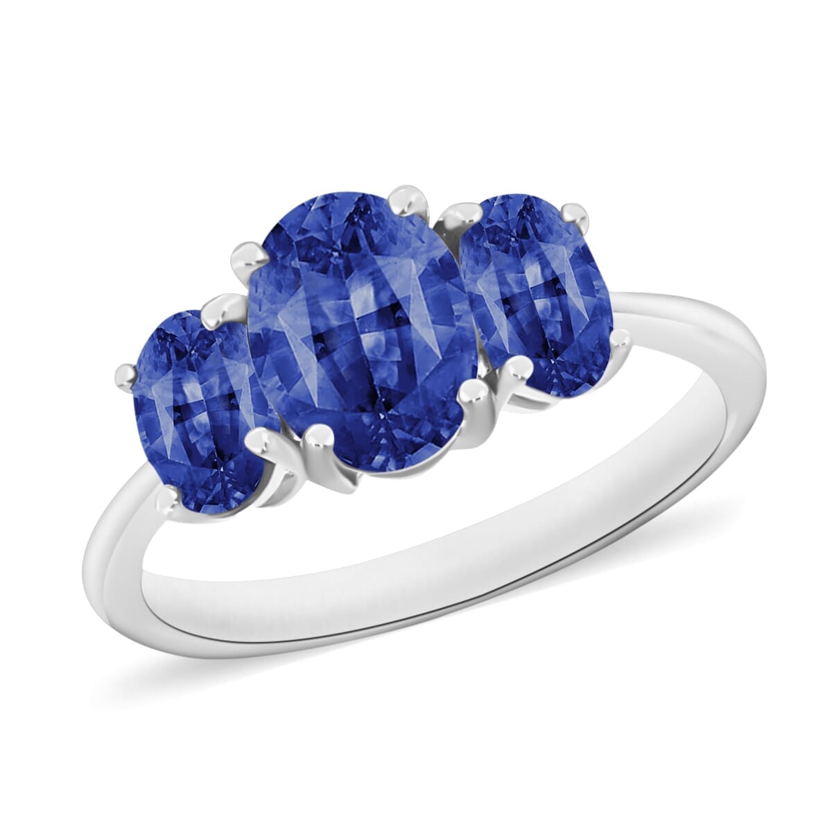 Rhapsody AAAA Ceylon Blue Sapphire 3 Stone Ring in 18K White Gold (Size 10.0) 2.50 ctw image number 0