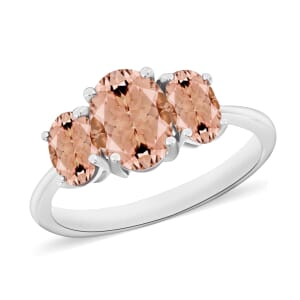 Rhapsody AAAA Pink Morganite 3 Stone Ring in 18K White Gold (Size 10.0) 2.40 ctw