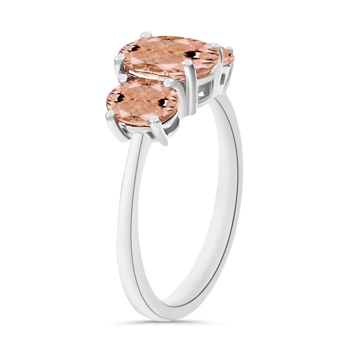 Rhapsody AAAA Pink Morganite 3 Stone Ring in 18K White Gold (Size 10.0) 2.40 ctw image number 2