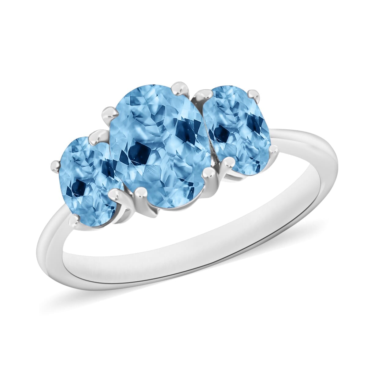Rhapsody AAAA Santa Maria Aquamarine 3 Stone Ring in 18K White Gold (Size 10.0) 2.25 ctw image number 0