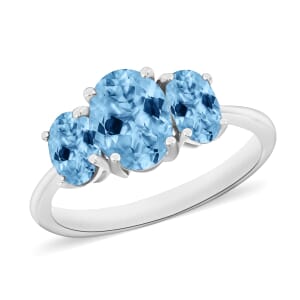 Rhapsody AAAA Santa Maria Aquamarine 3 Stone Ring in 18K White Gold (Size 10.0) 2.25 ctw