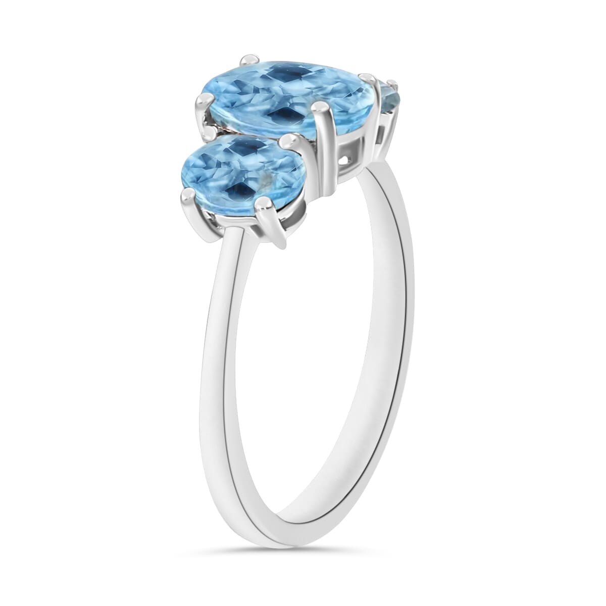 Rhapsody AAAA Santa Maria Aquamarine 3 Stone Ring in 18K White Gold (Size 10.0) 2.25 ctw image number 2